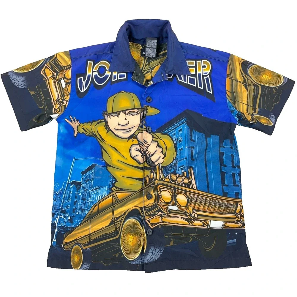 Vintage Y2K Joe Boxer Shirt Boys Size 8 Button Up Low Rider AOP Hip Hop Baggy - Picture 1 of 9